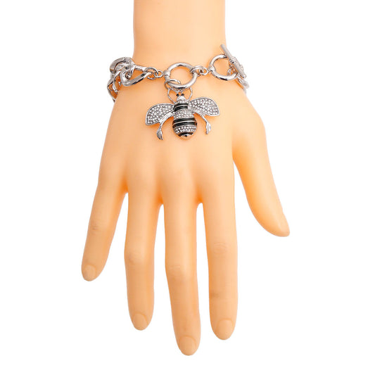 Silver Rhinestone Bee Toggle Bracelet