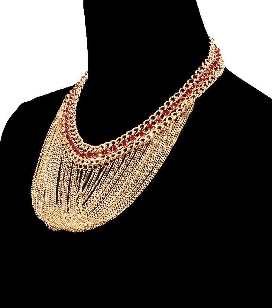 Red Chain Layered Necklace Set