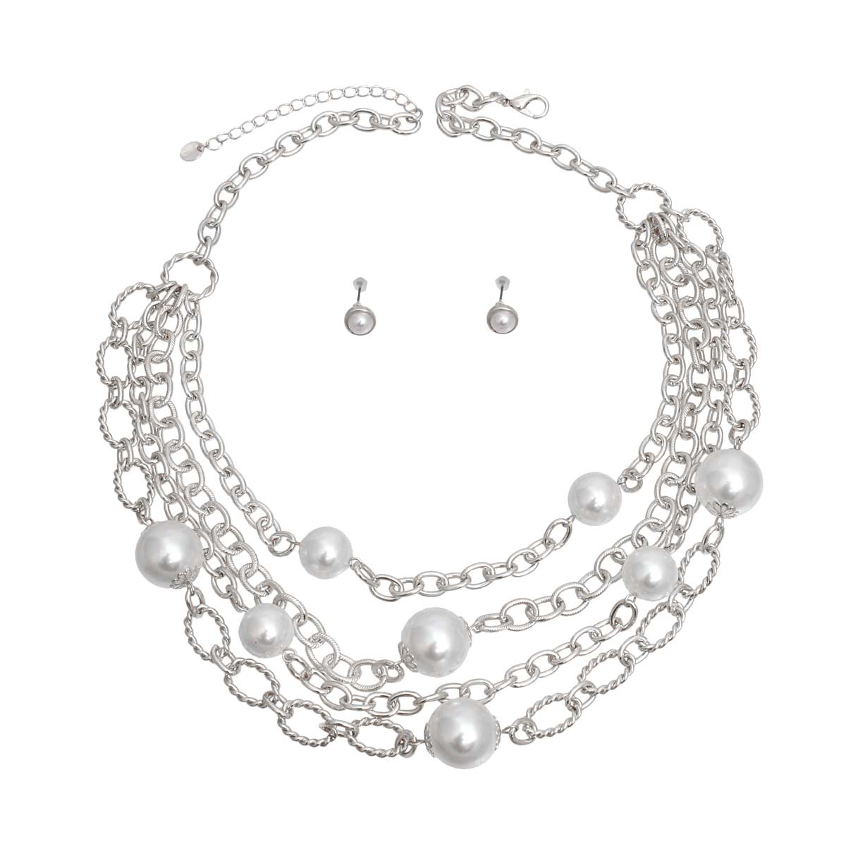 White Pearl 4 Layer Chain Link Necklace