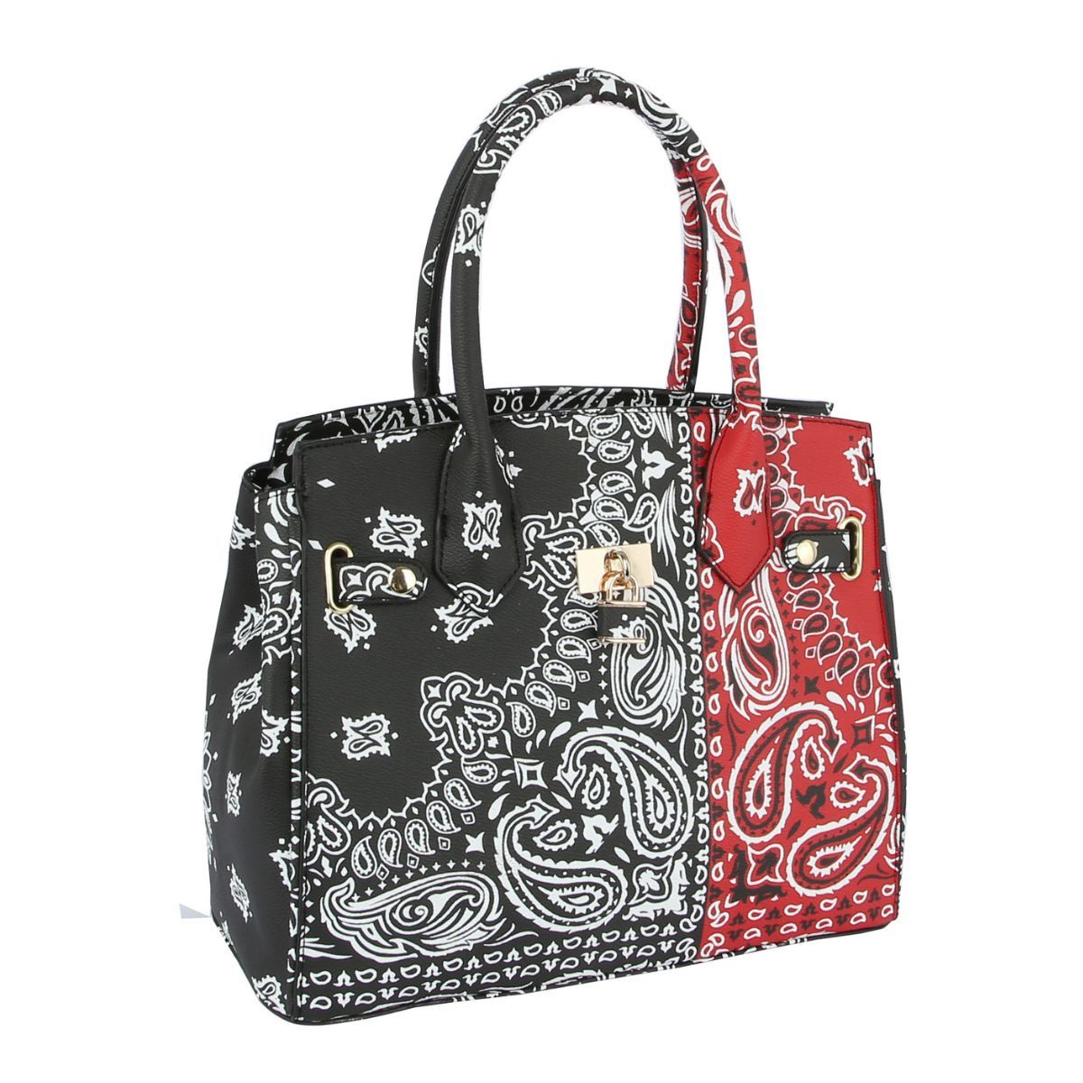 Black and Red Paisley Print Tote Handbag