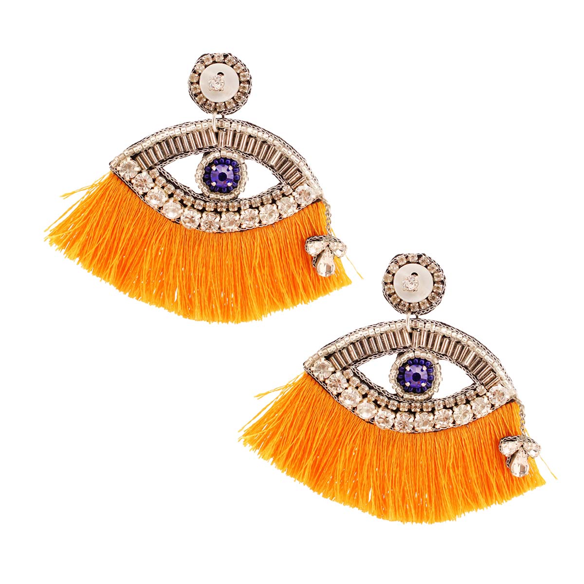 Yellow Tassel Rhinestone Eye Earrings