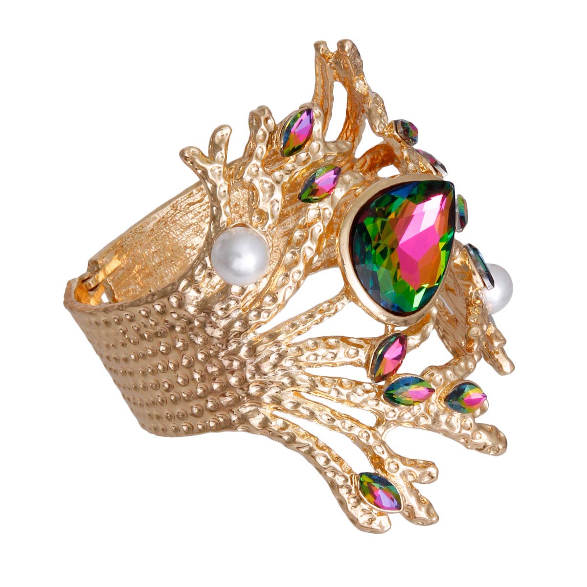 Pink Green Gold Branched Crystal Cuff