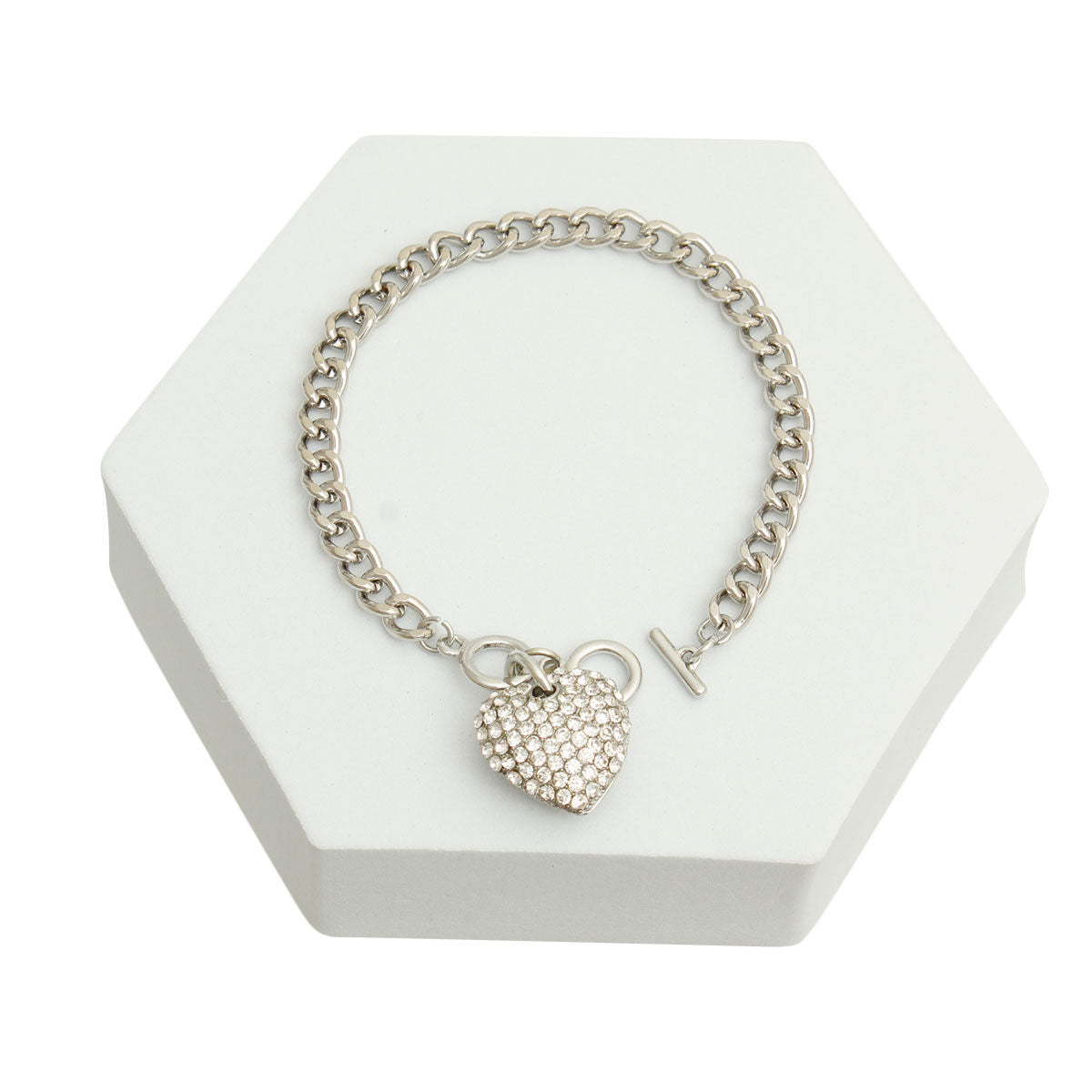 Silver Bling Heart Charm Bracelet