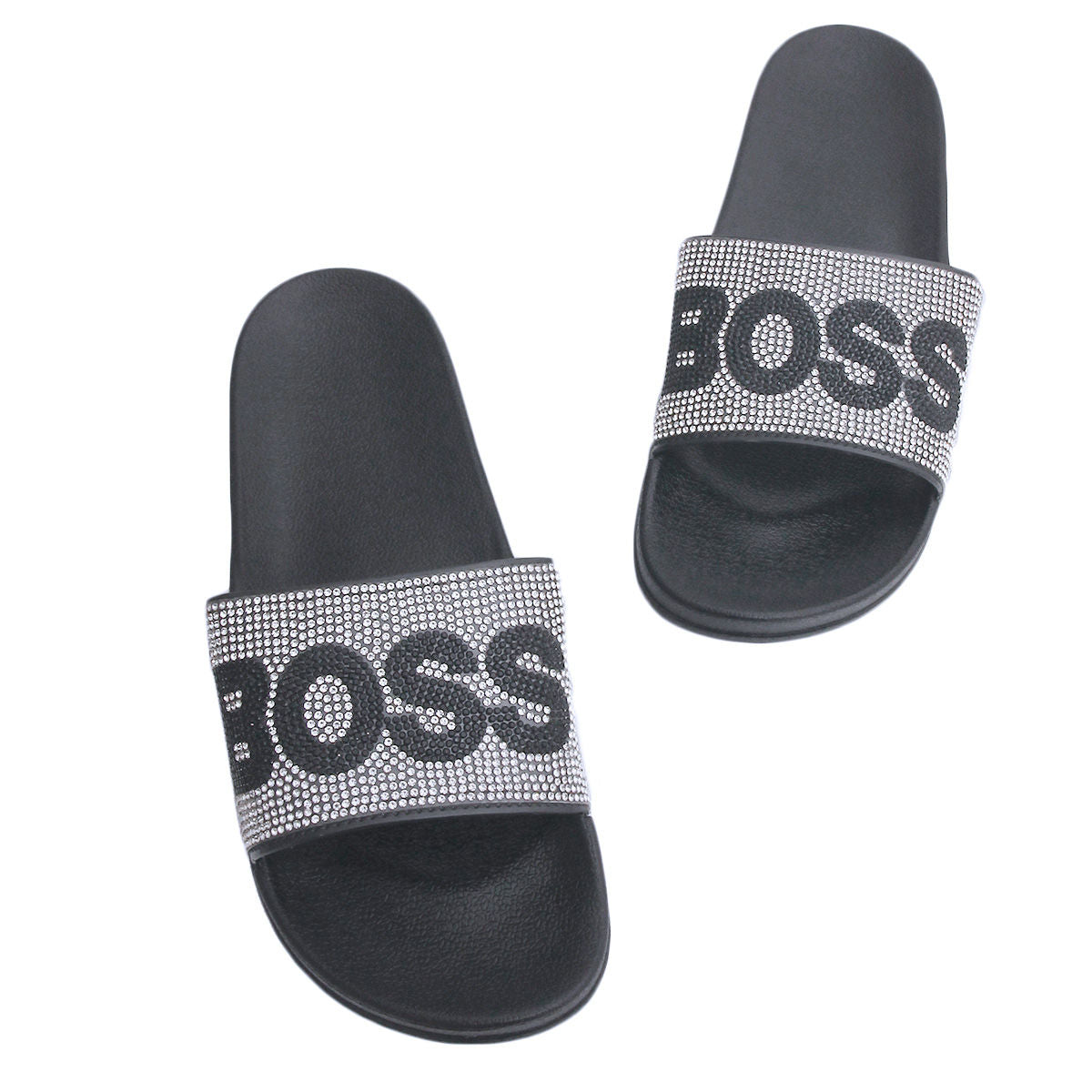 Size 8 Silver BOSS Black Slides