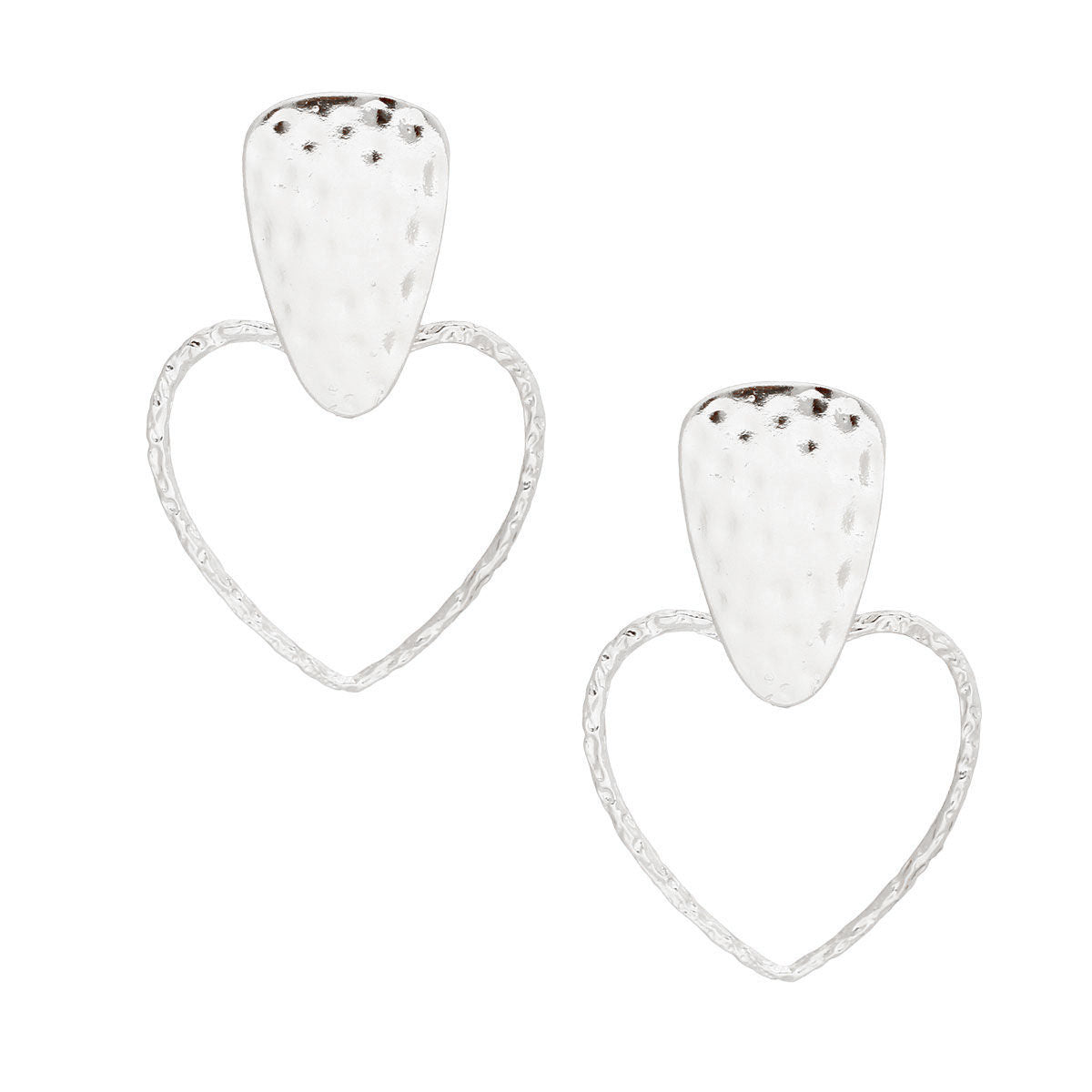 Silver Hammered Metal Heart Earrings