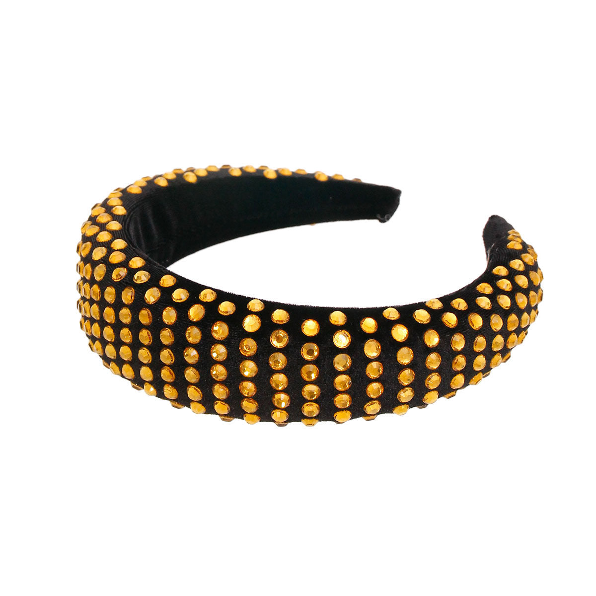 Gold Rhinestone Black Puffy Headband