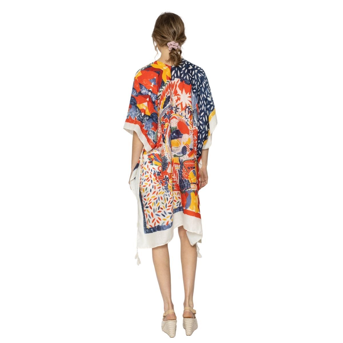 Red Mixed Pattern Tassel Kimono