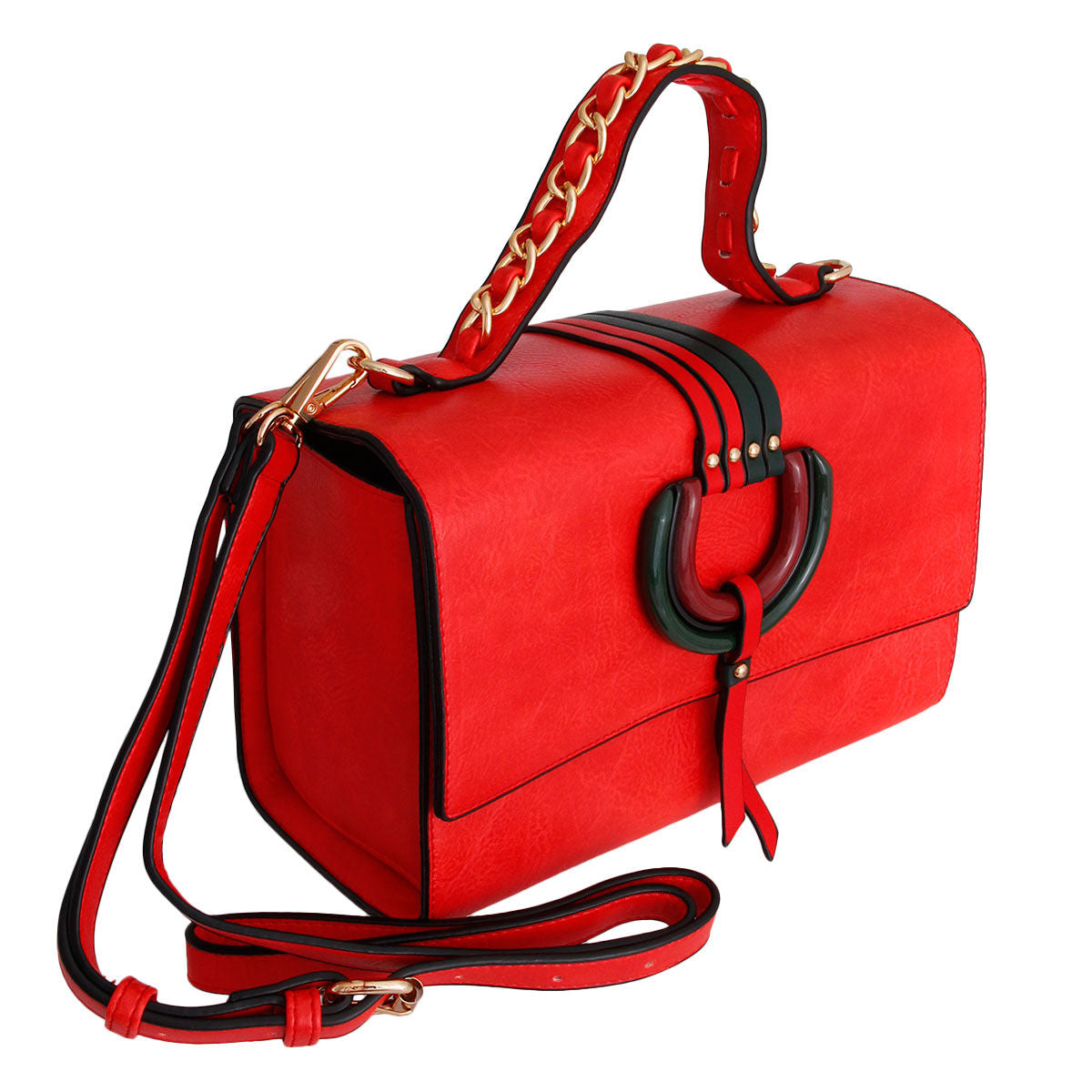 Red Leather Designer Satchel Set