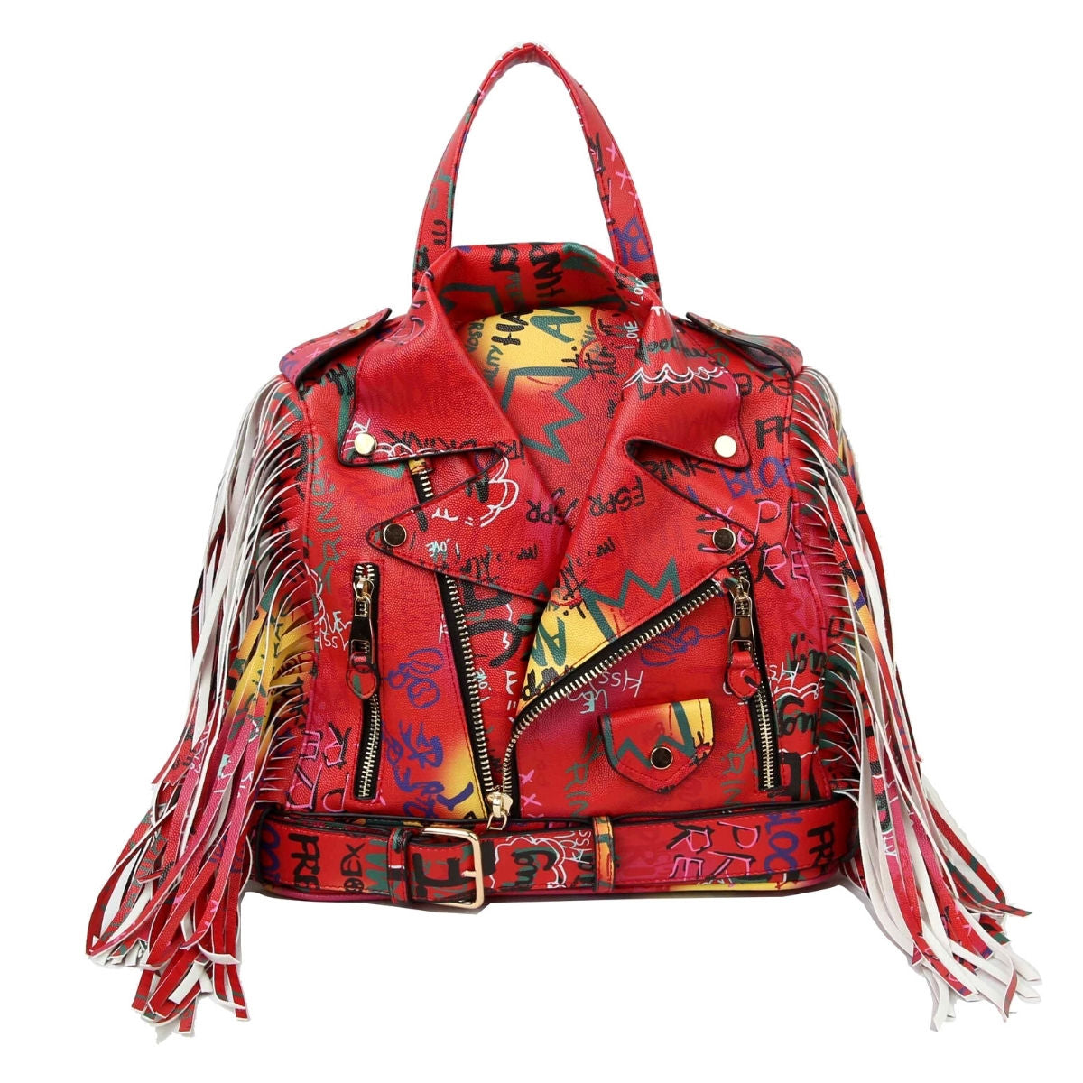 Red Graffiti Moto Jacket Backpack