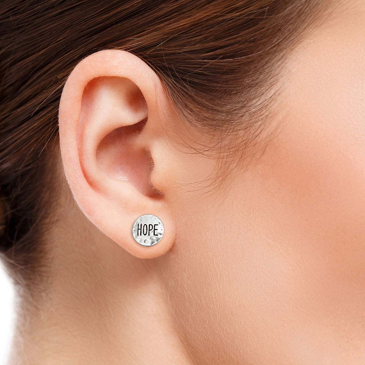 Silver Round HOPE Studs