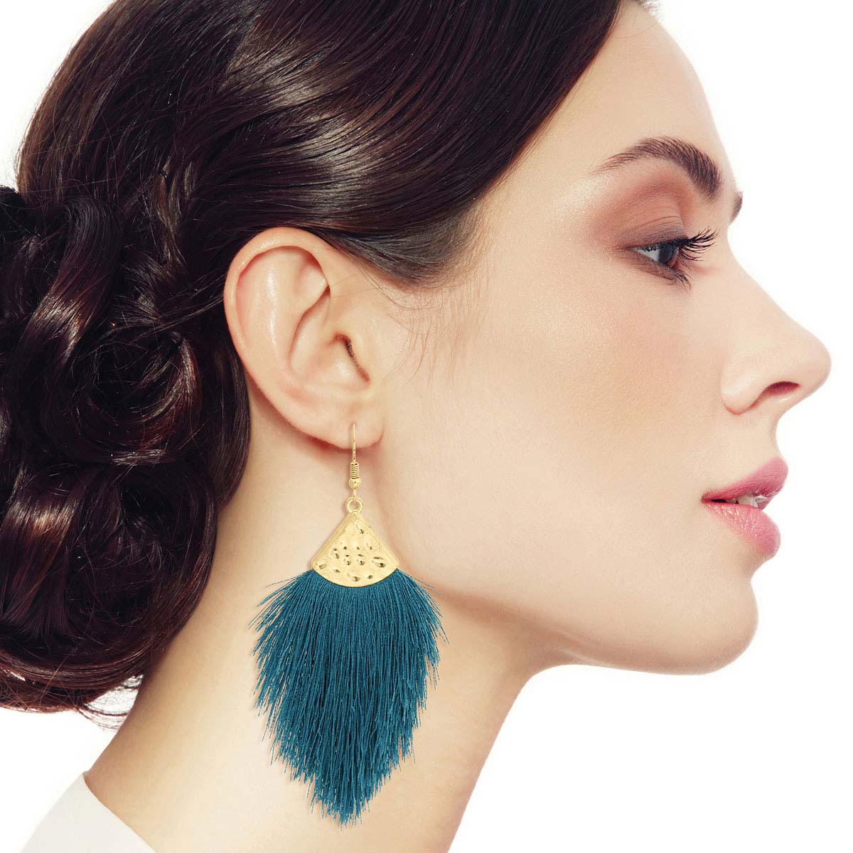 Teal Silk Tassel Fish Hook Earrings