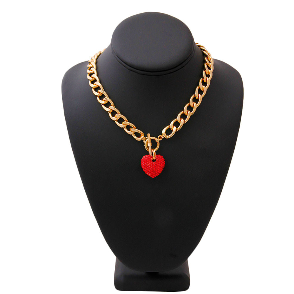 Red Rhinestone Heart Toggle Necklace