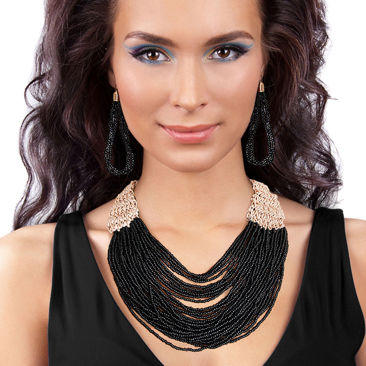 Black Seed Bead Layered Necklace