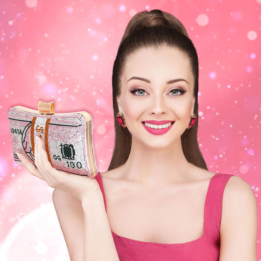 Pink Bling Banded Cash Luxury Clutch