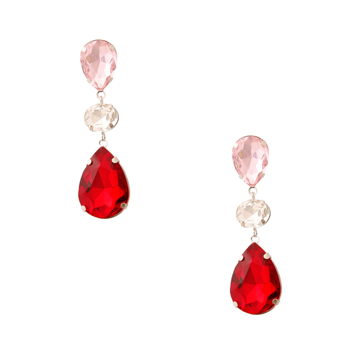 Red Glass Crystal Teardrop Earrings