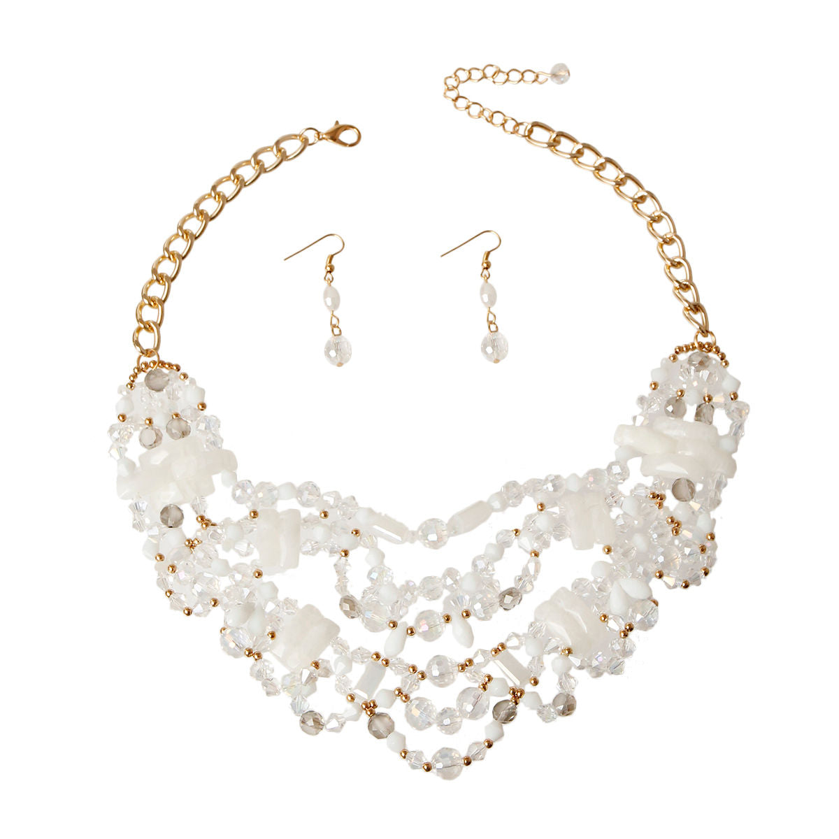 White Glass Bead Necklace Set