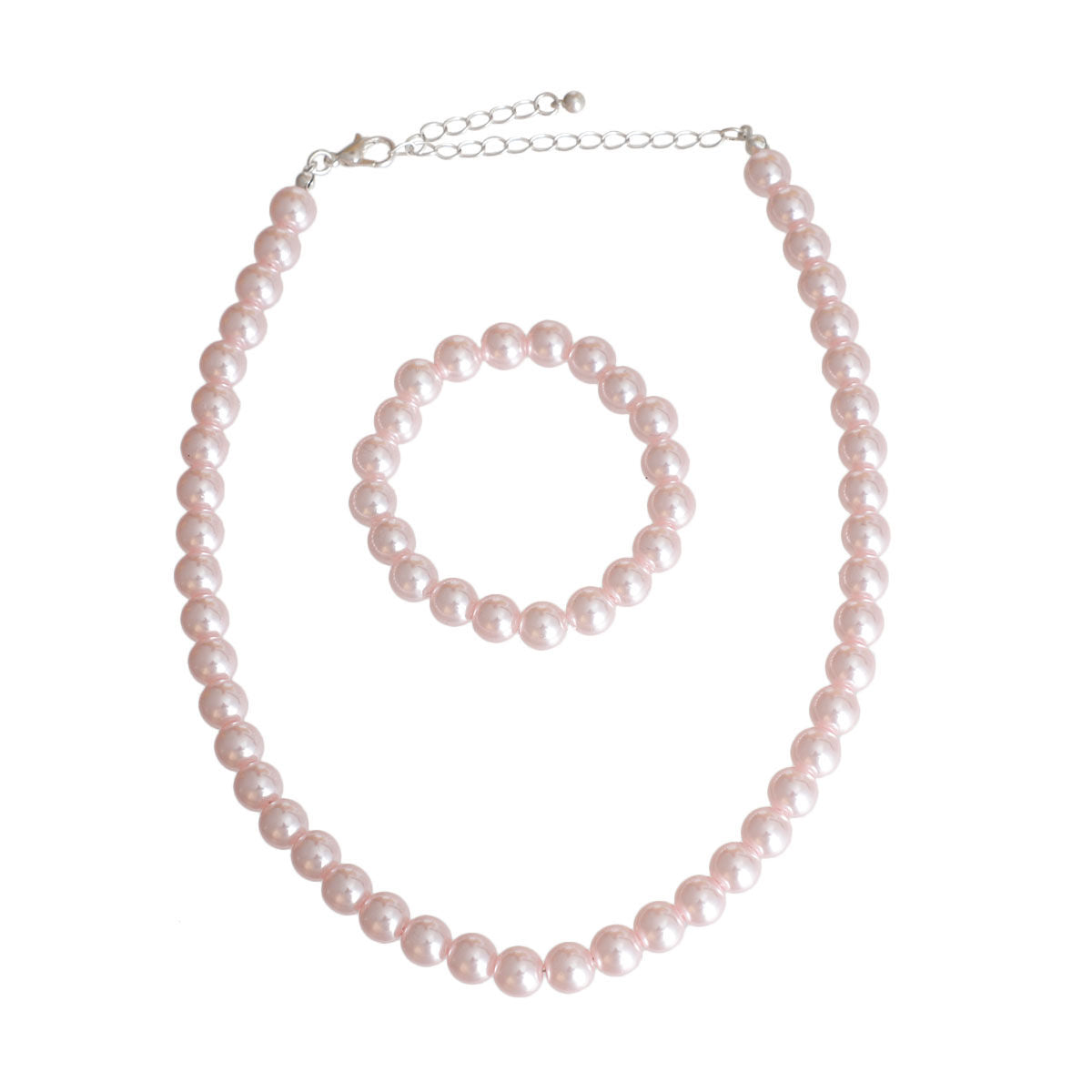 Kids Light Pink Pearl Necklace Set