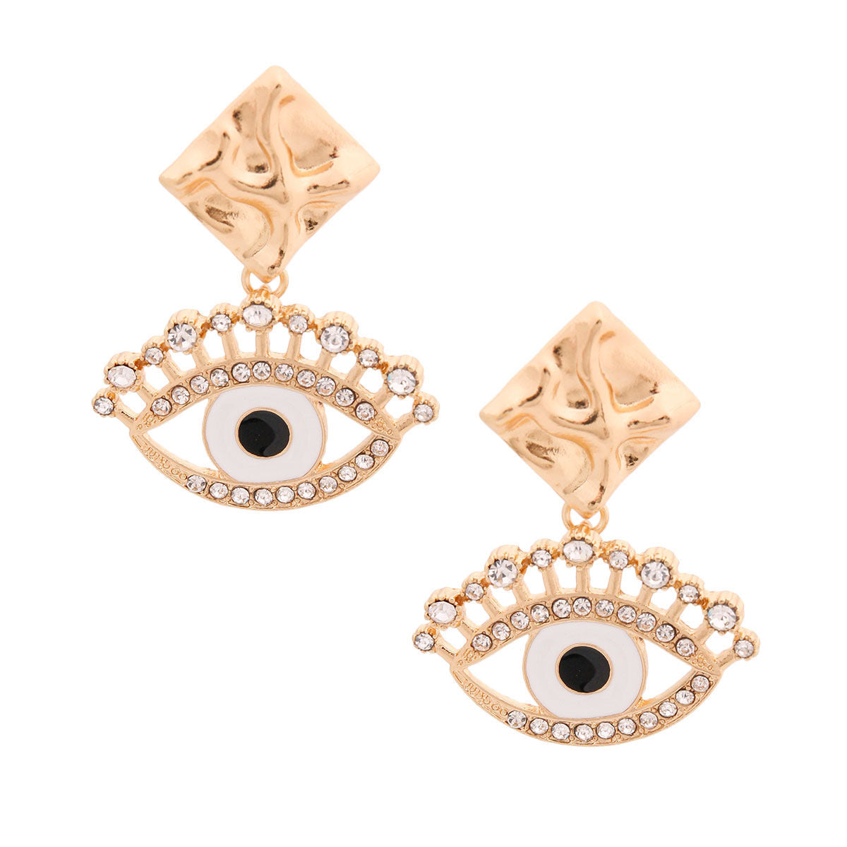 White Evil Eye Rhinestone Earrings