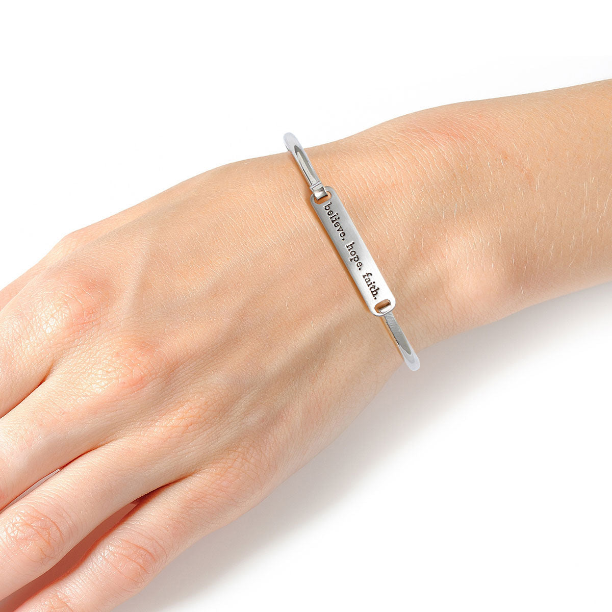 Believe Hope Faith Silver Hook Bangle