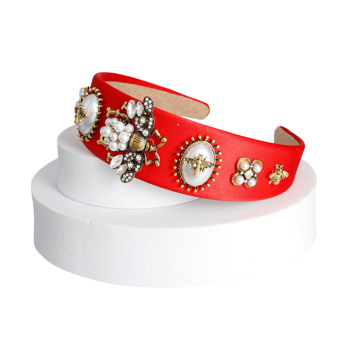 Red Pearl Bee Embellished Headband