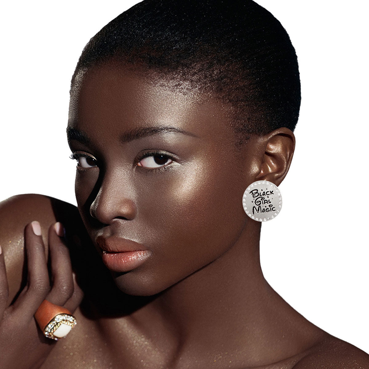 Silver 3 Pcs Black Girl Magic Studs