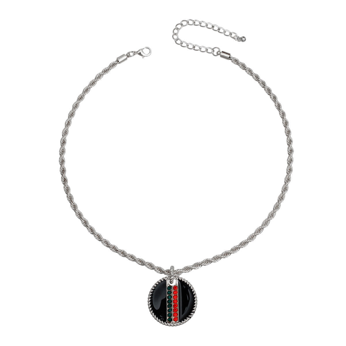 Black Stripe Pendant Silver Twisted Chain