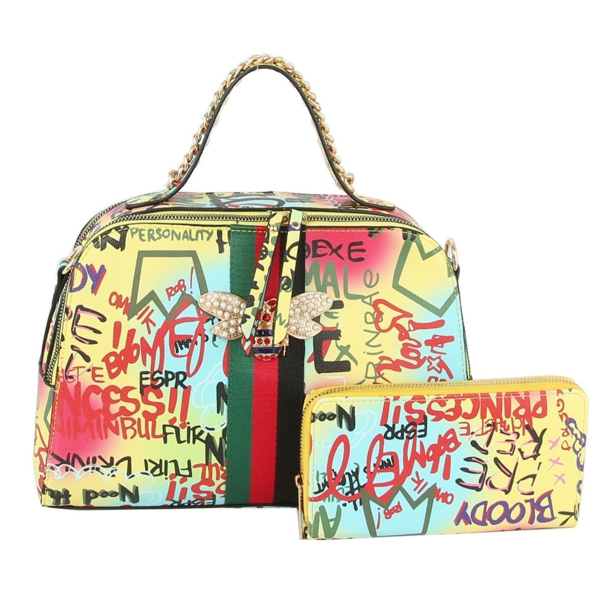 Graffiti Stripe Top Handle Handbag Set