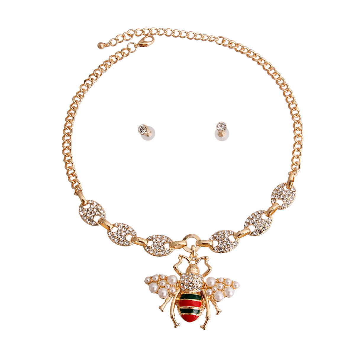 Rhinestone Link Designer Bee Necklace