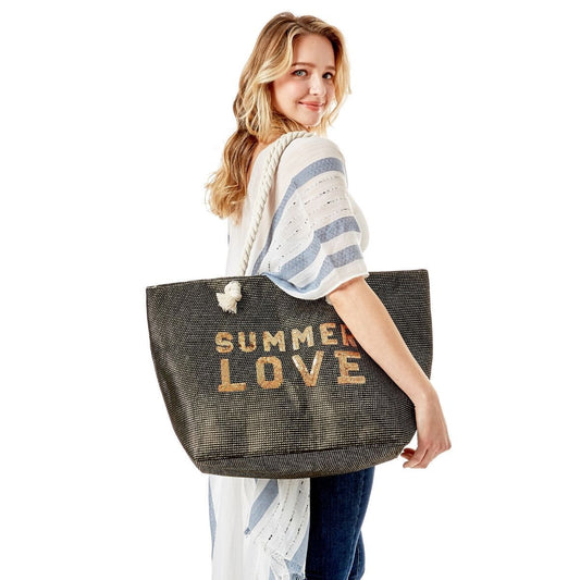 Black Summer Love Glitz Beach Tote