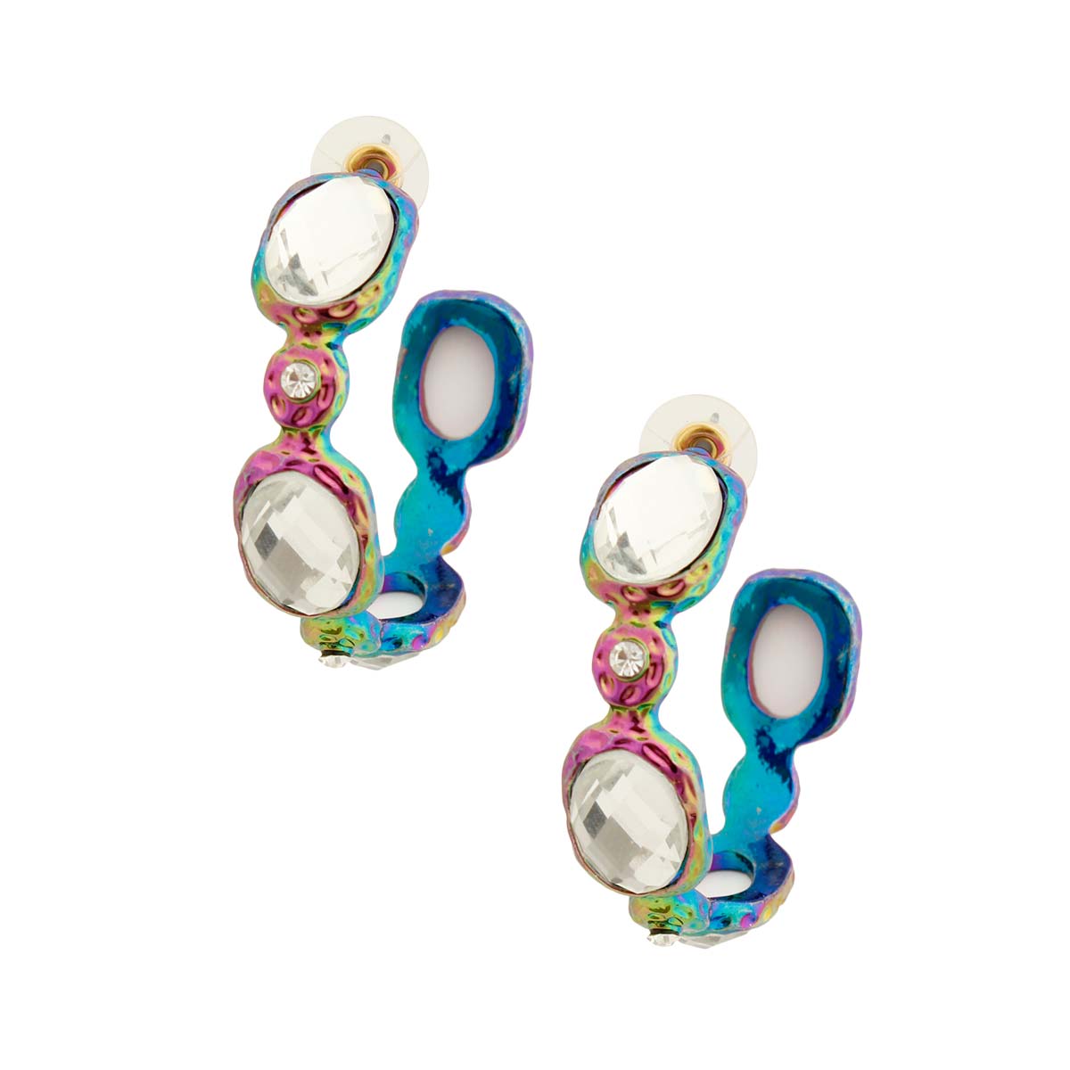 Rainbow Metal Crystal Hoops