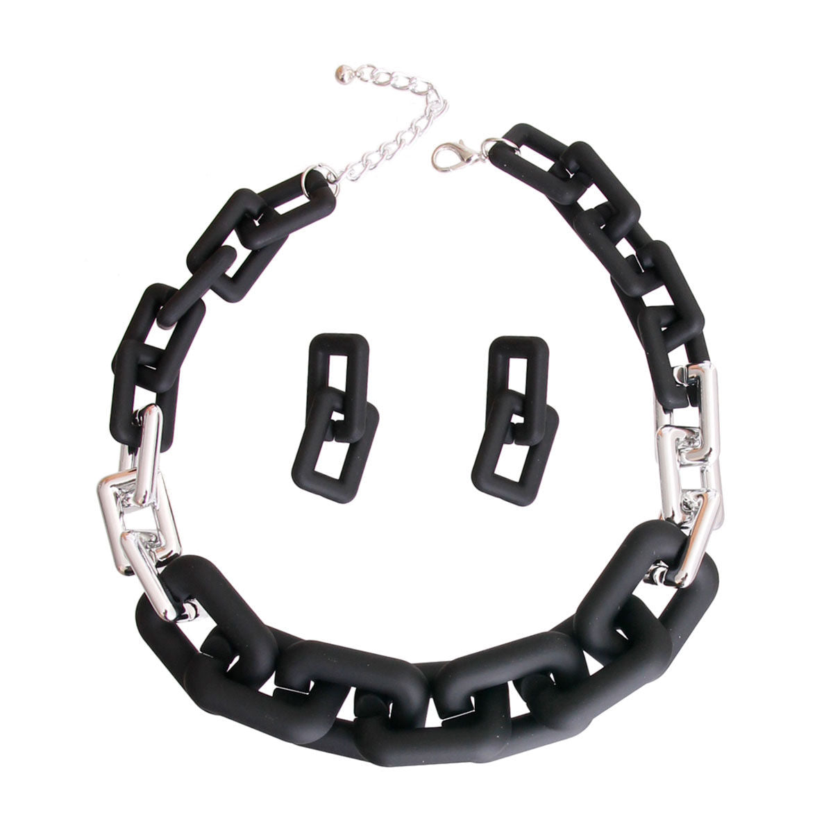 Black Rubber and Silver Rectangle Link Chain