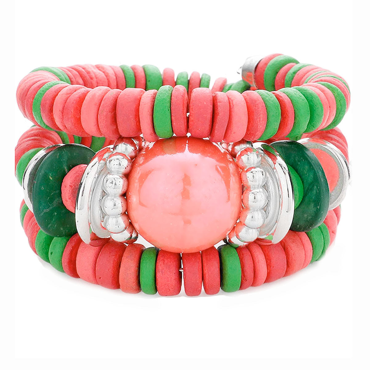 "Coil Couture" Pink and Green Wrap Bracelet