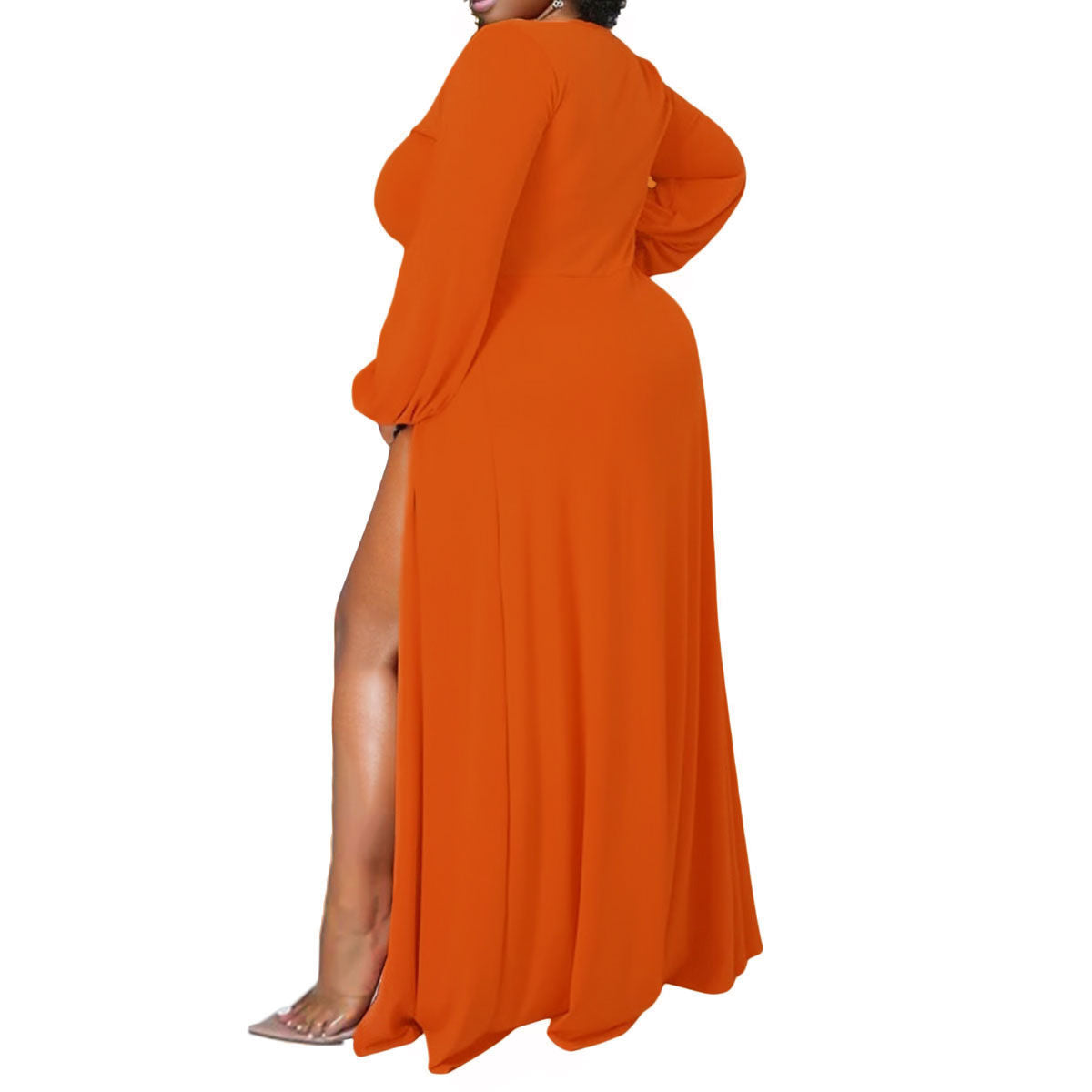 1XL Bright Orange Sexy Slit Dress