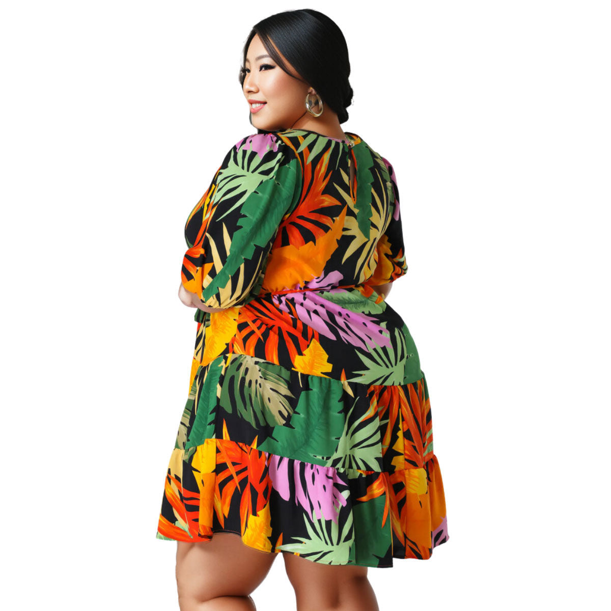 4XL Tropical Print Apron Dress