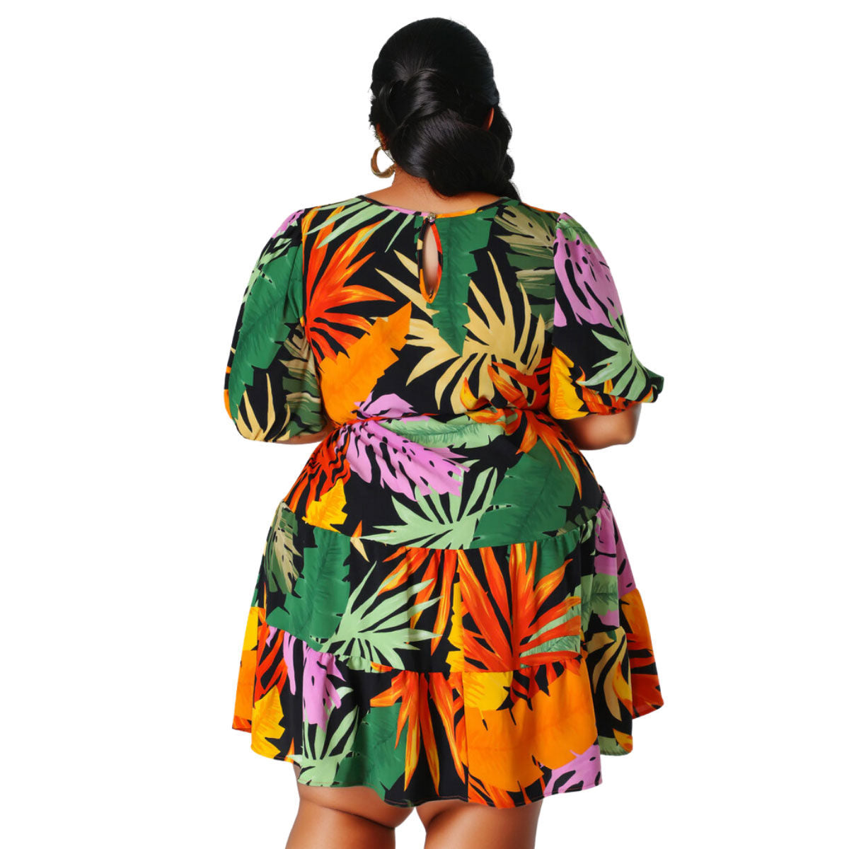 4XL Tropical Print Apron Dress