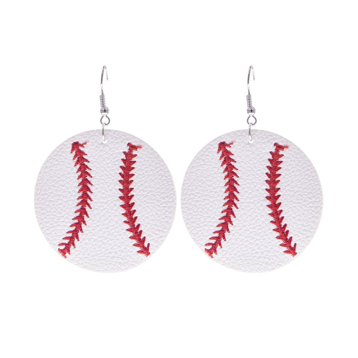 White Baseball Round Earrings