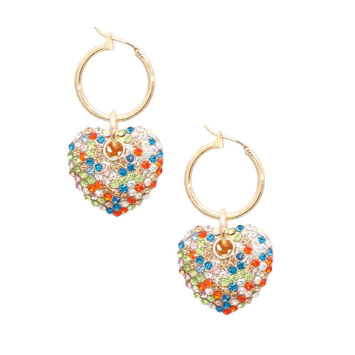 Rainbow Rhinestone Heart Hoops