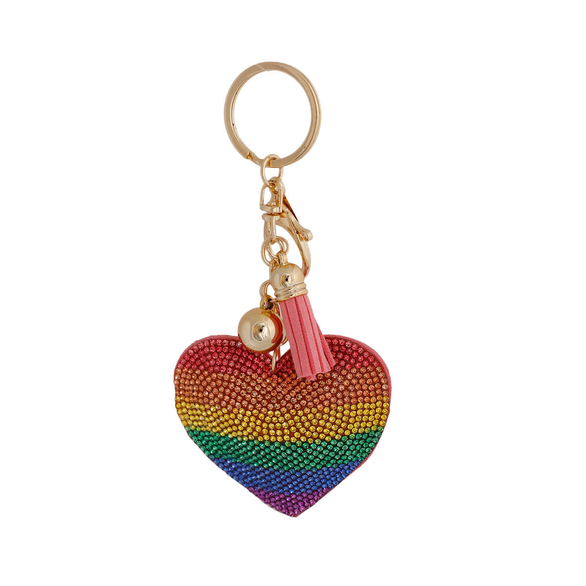 Rainbow Rhinestone Heart Keychain