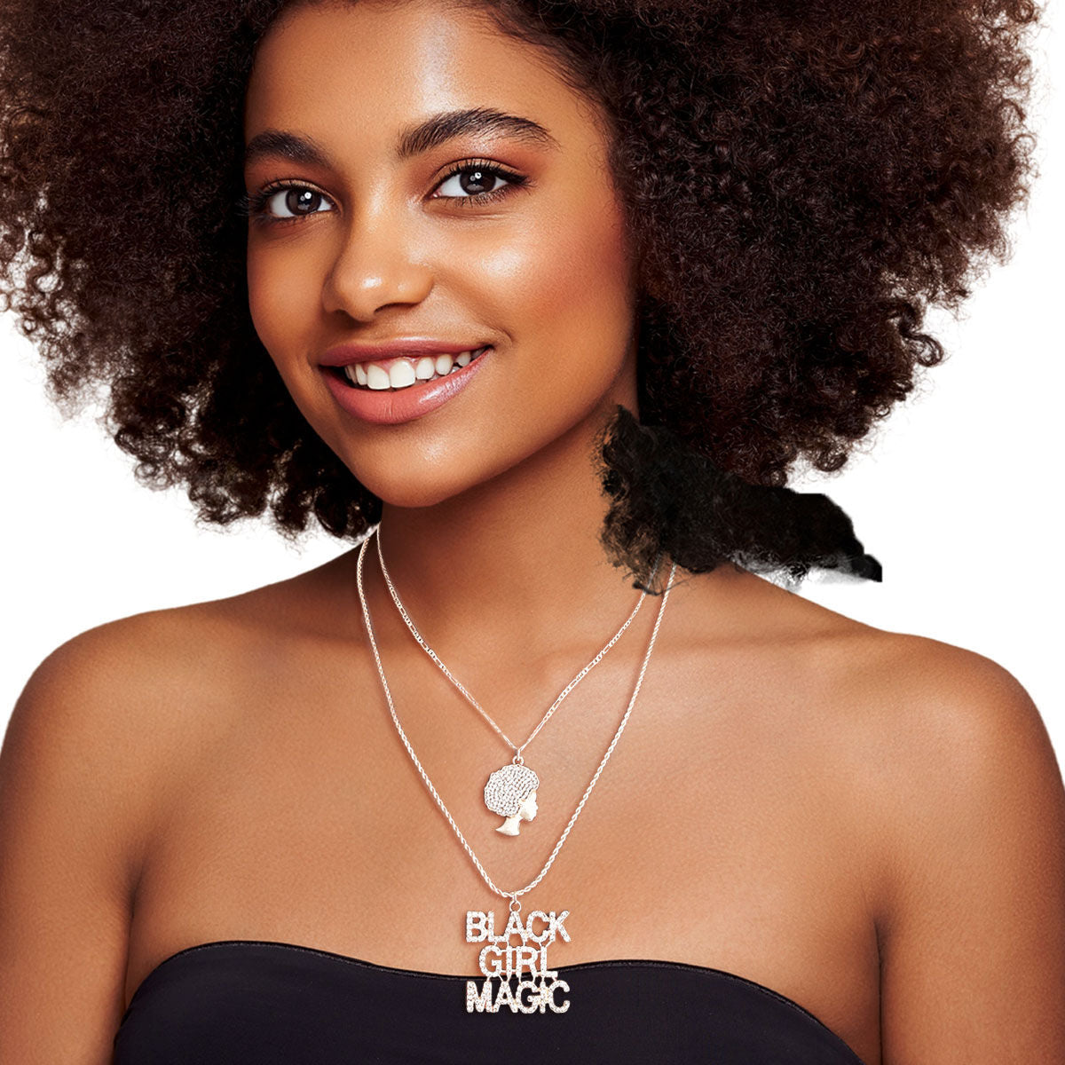 Silver Double Chain Black Girl Magic Necklace