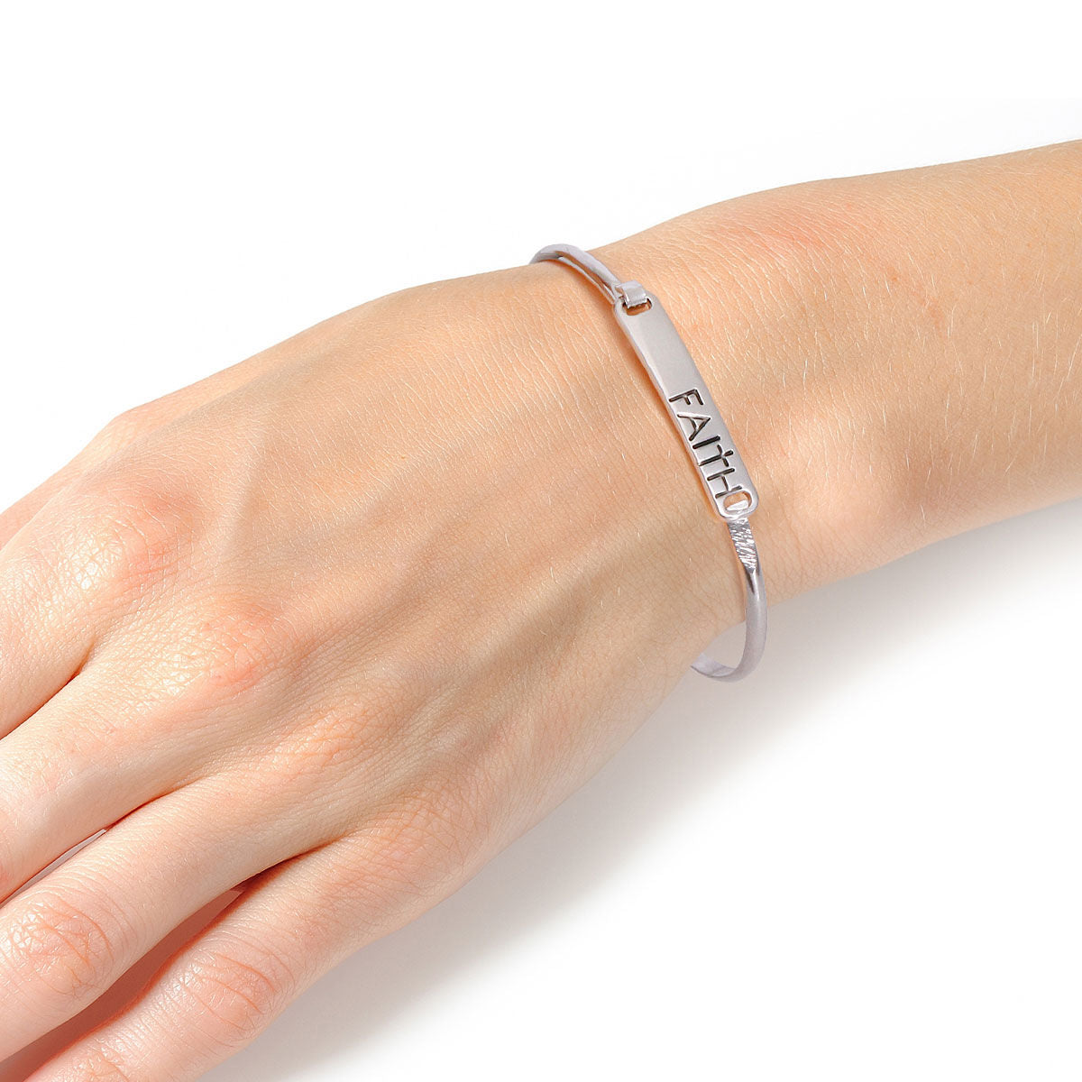 Silver Faith Cross Hook Bangle