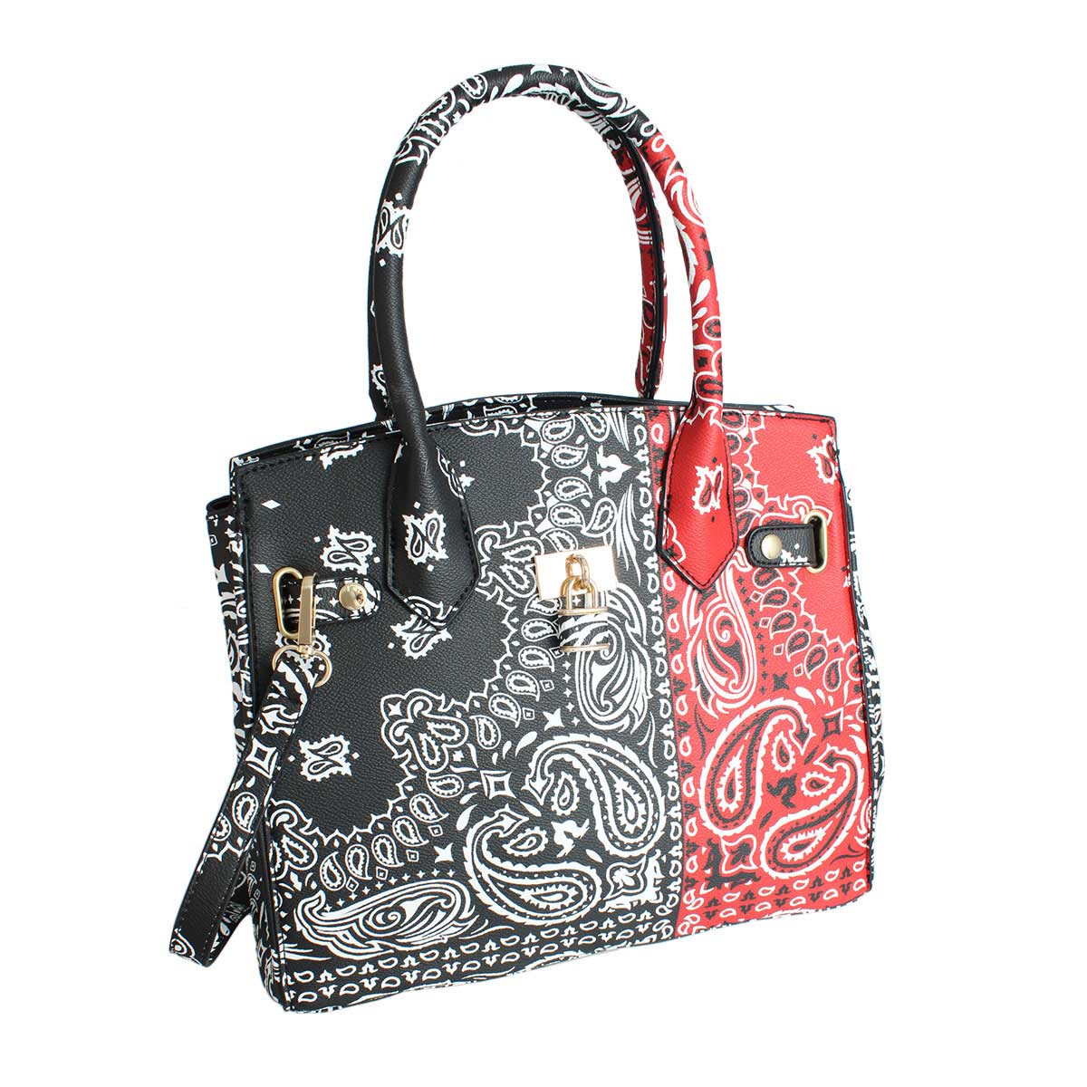 Black and Red Paisley Print Tote Handbag