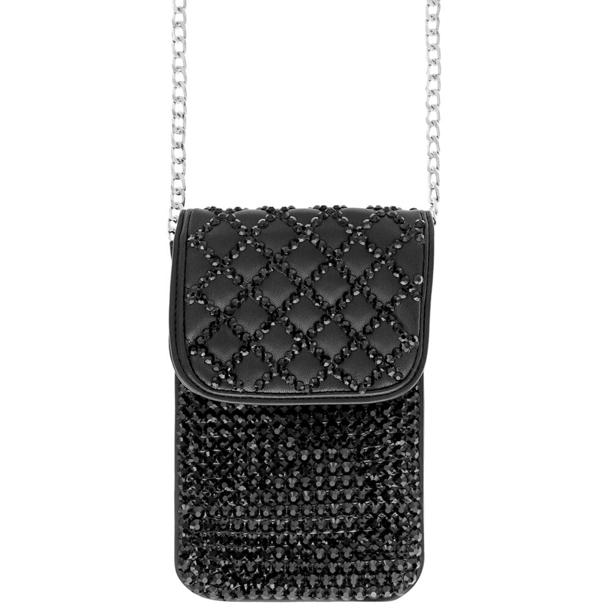 Black Quilted Rhinestone Cellphone Bag