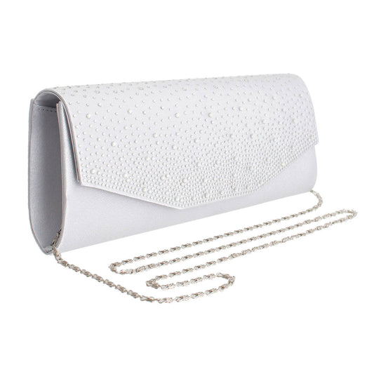 Silver Satin Stone Clutch