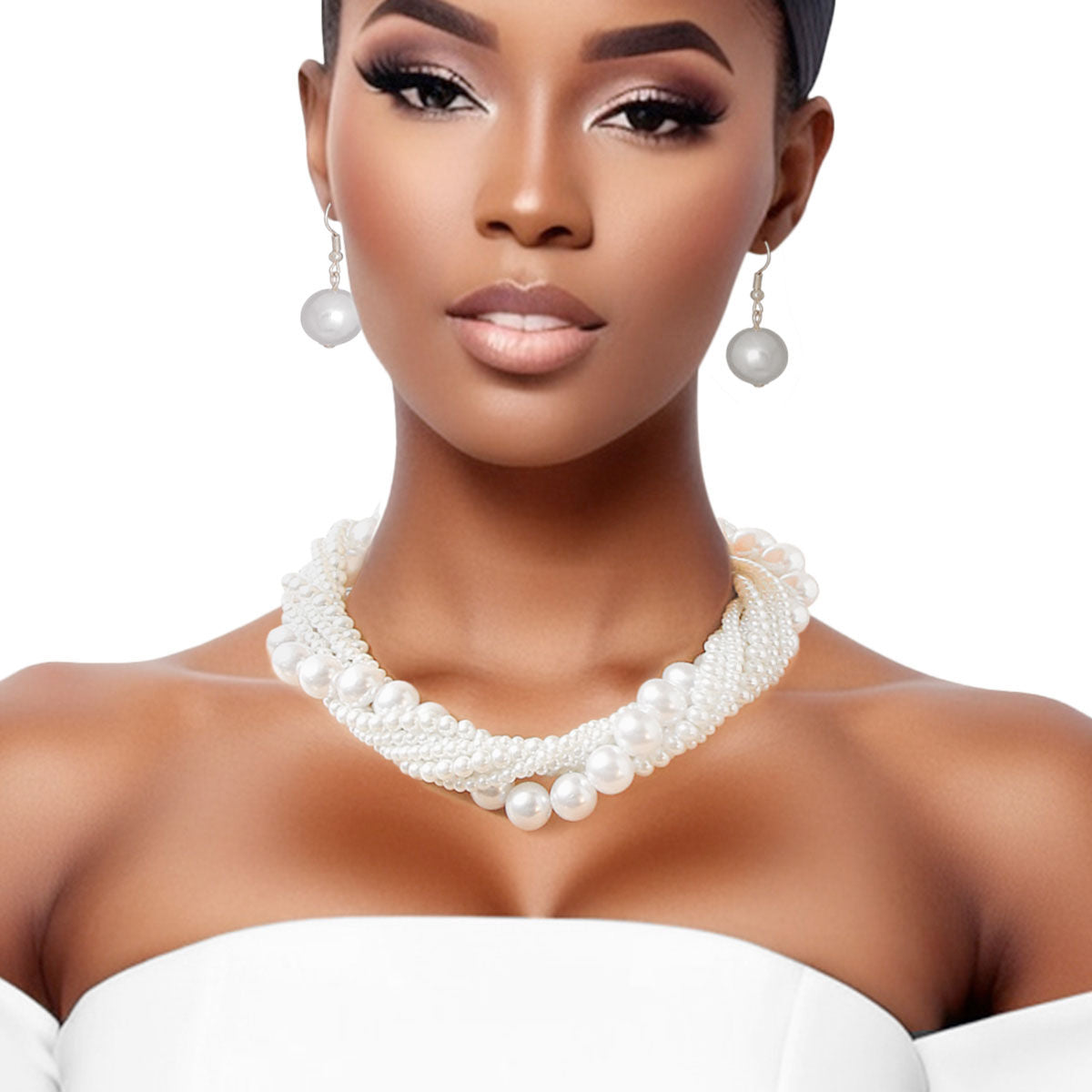 White Pearl Twisted Necklace Set