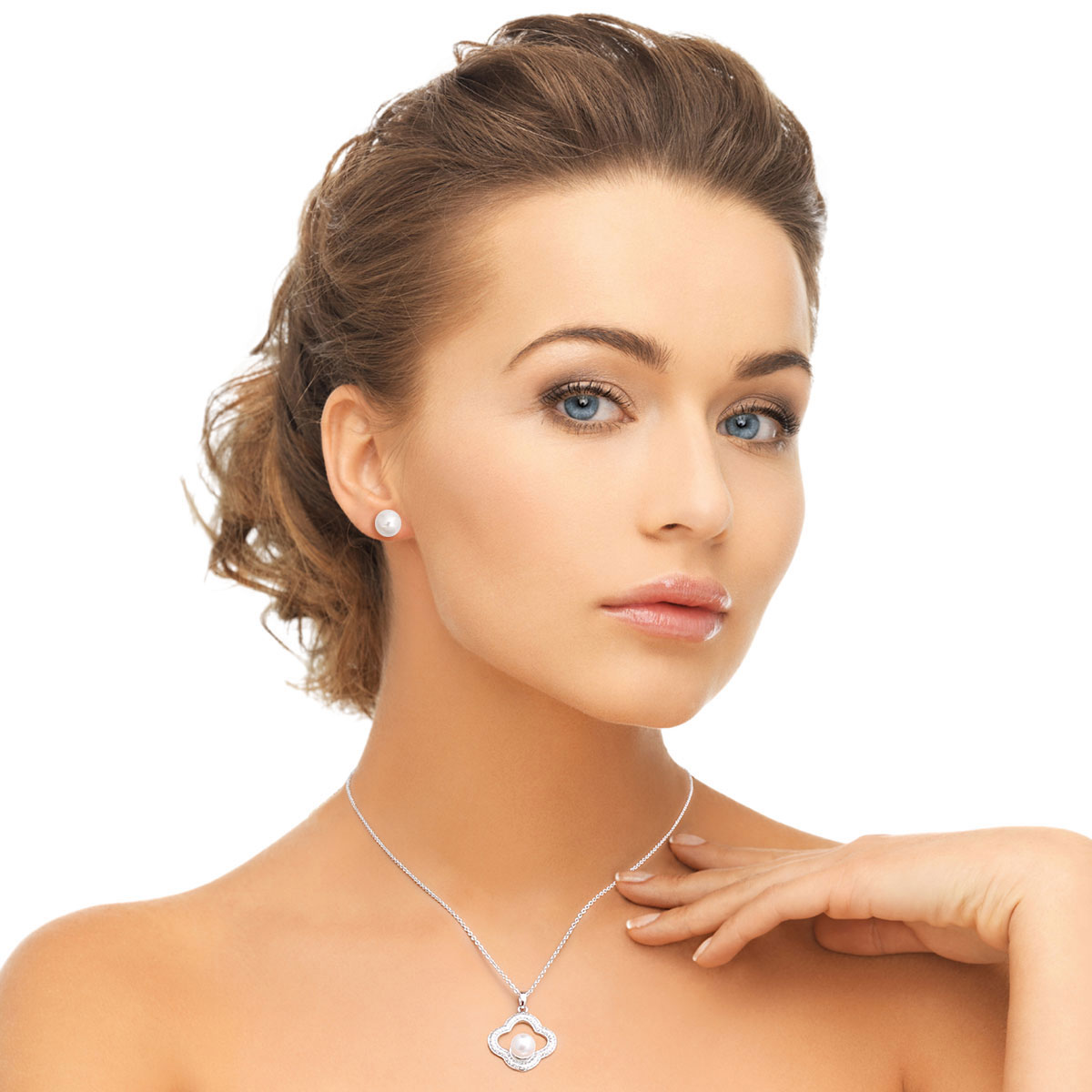 White Gold Plated Pearl CZ Necklace