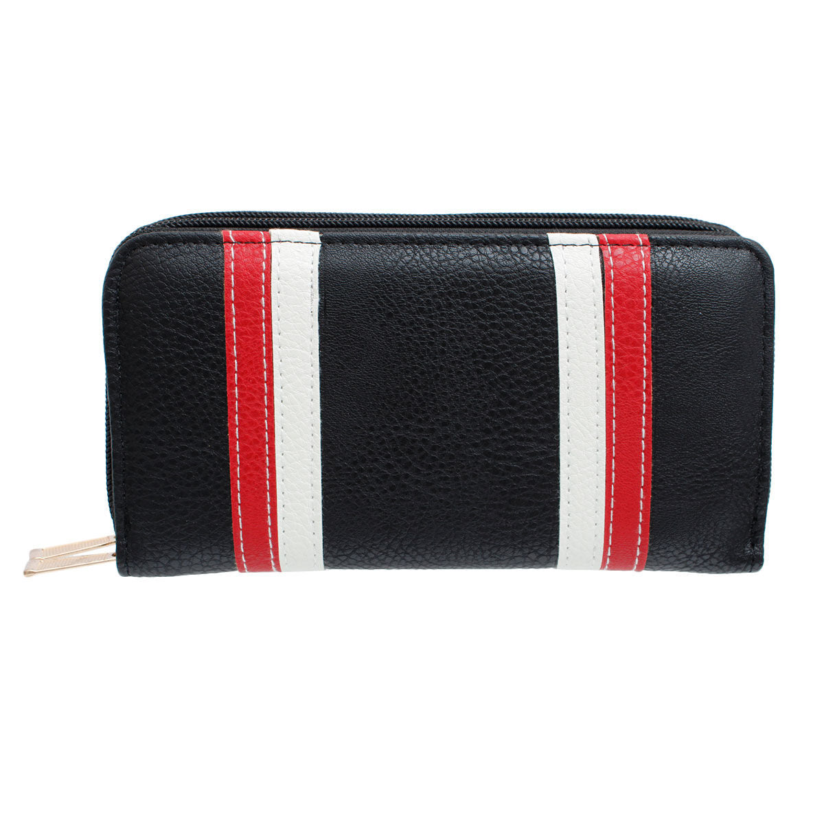 Black Striped Double Zipper Wallet