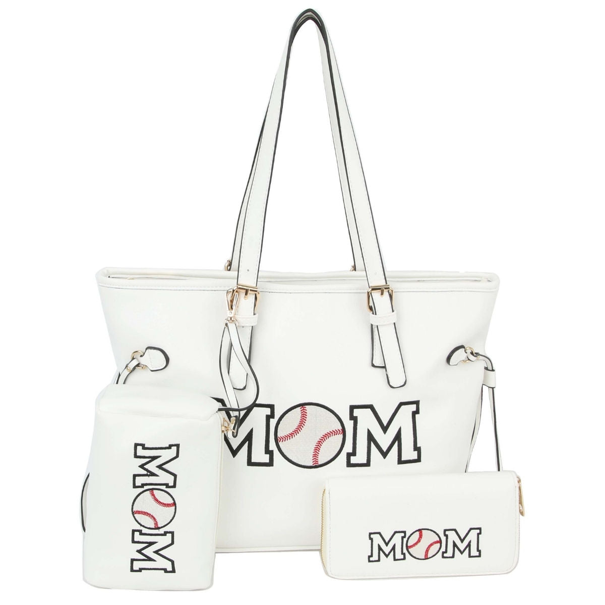 White Baseball 3 Pcs Tote Bag Set