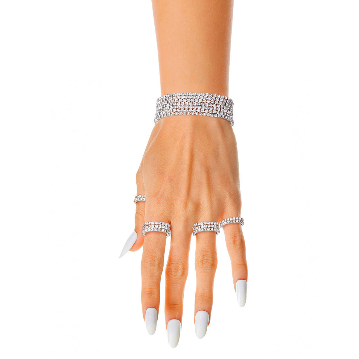 Silver Rhinestone Ring and Bracelet Set