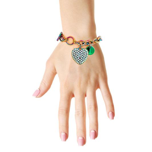 Rainbow Metal Toggle Heart Bracelet