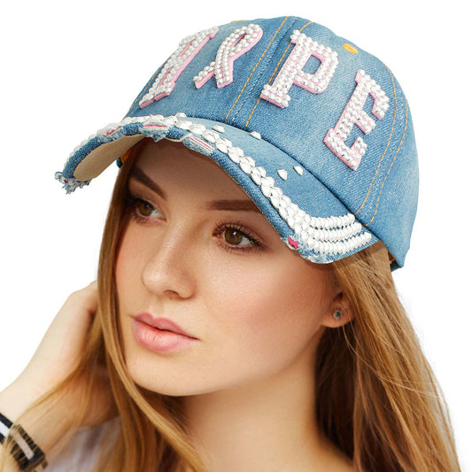 Denim Blue Hope Pink Ribbon Cap